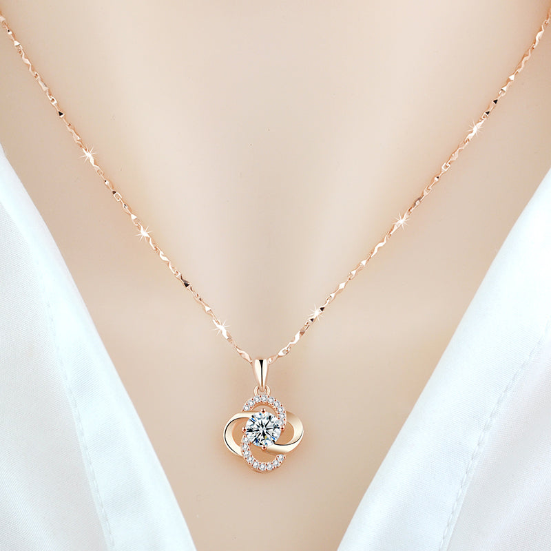 925 Sterling Silver 18k Rose Gold-Plated Clover Clavicle Chain for Girlfriend's Birthday or Valentine's Day Gift