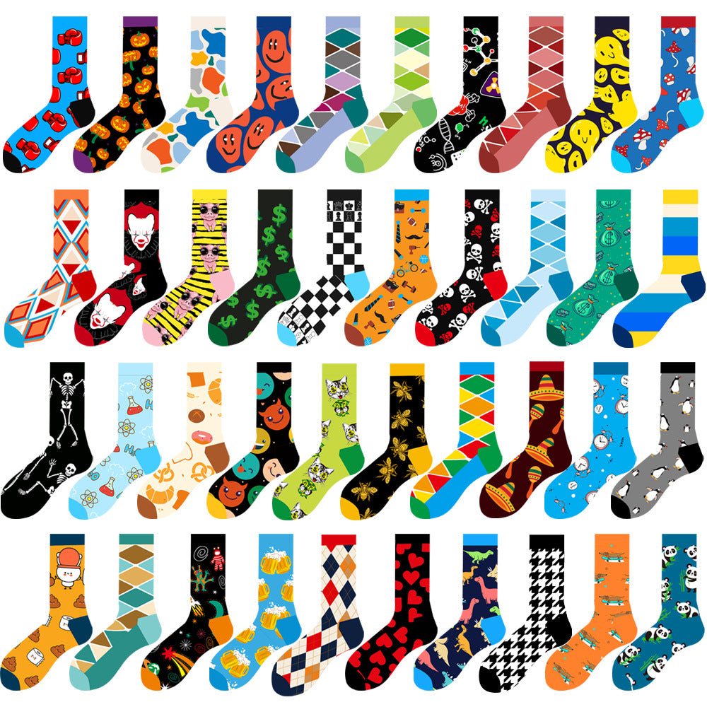 Geometric Pattern Men's Mid-Calf Length Animal Socks, Fashionable Tide