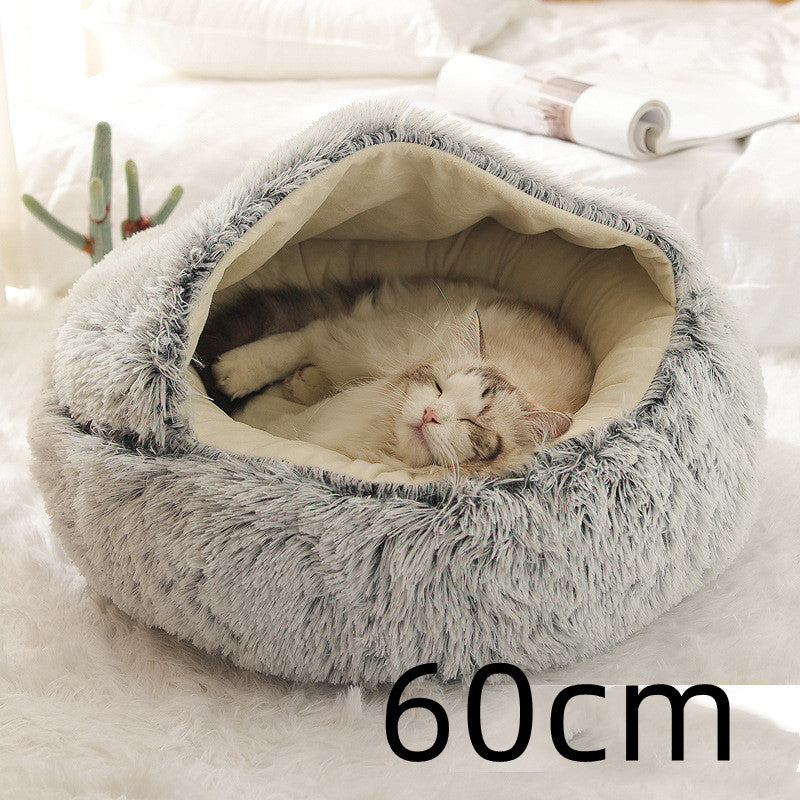 2-in-1 cozy pet bed for dogs and cats round plush winter house