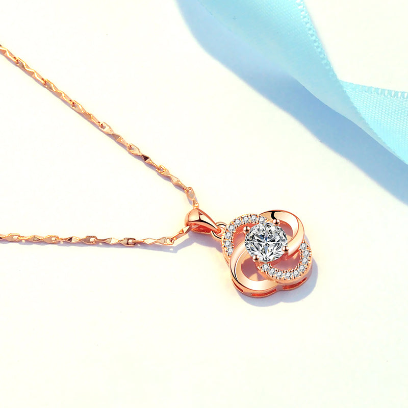 925 Sterling Silver 18k Rose Gold-Plated Clover Clavicle Chain for Girlfriend's Birthday or Valentine's Day Gift