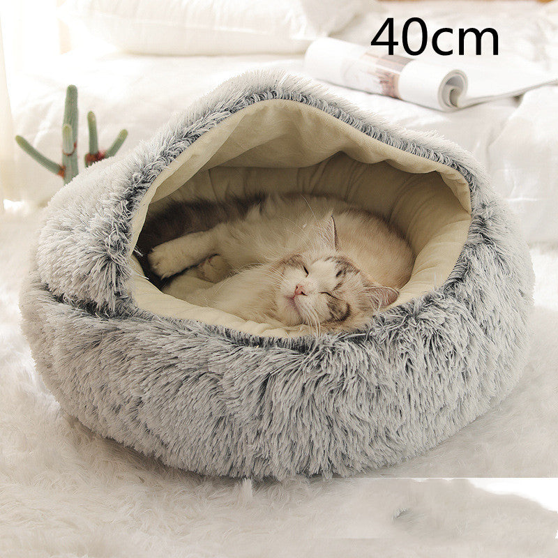 2-in-1 cozy pet bed for dogs and cats round plush winter house