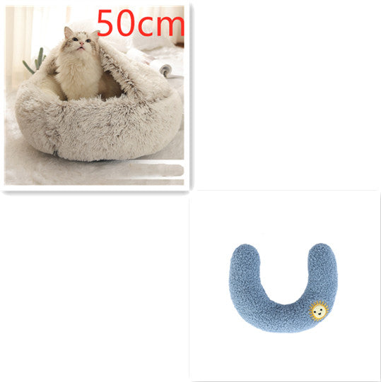 2-in-1 cozy pet bed for dogs and cats round plush winter house