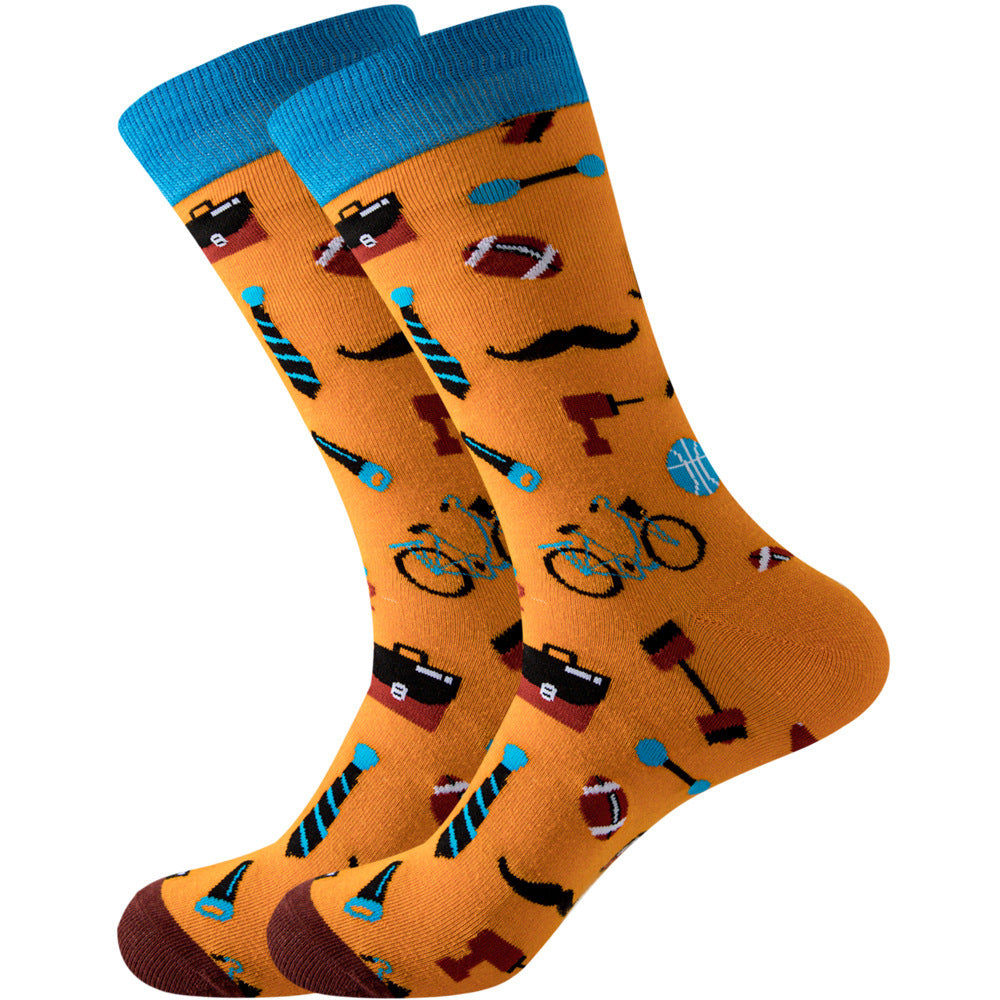 Geometric Pattern Men's Mid-Calf Length Animal Socks, Fashionable Tide