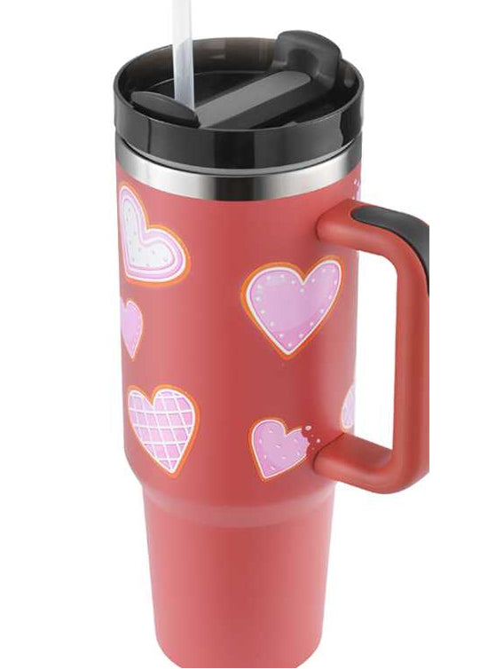 Taza térmica de regalo para el día de San Valentín, taza aislante de café de paja de 40 oz con asa, botella de agua portátil de acero inoxidable para coche, taza térmica sin BPA de viaje de gran capacidad