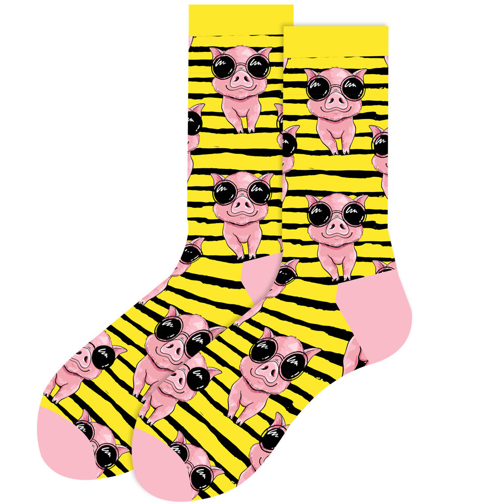 Geometric Pattern Men's Mid-Calf Length Animal Socks, Fashionable Tide