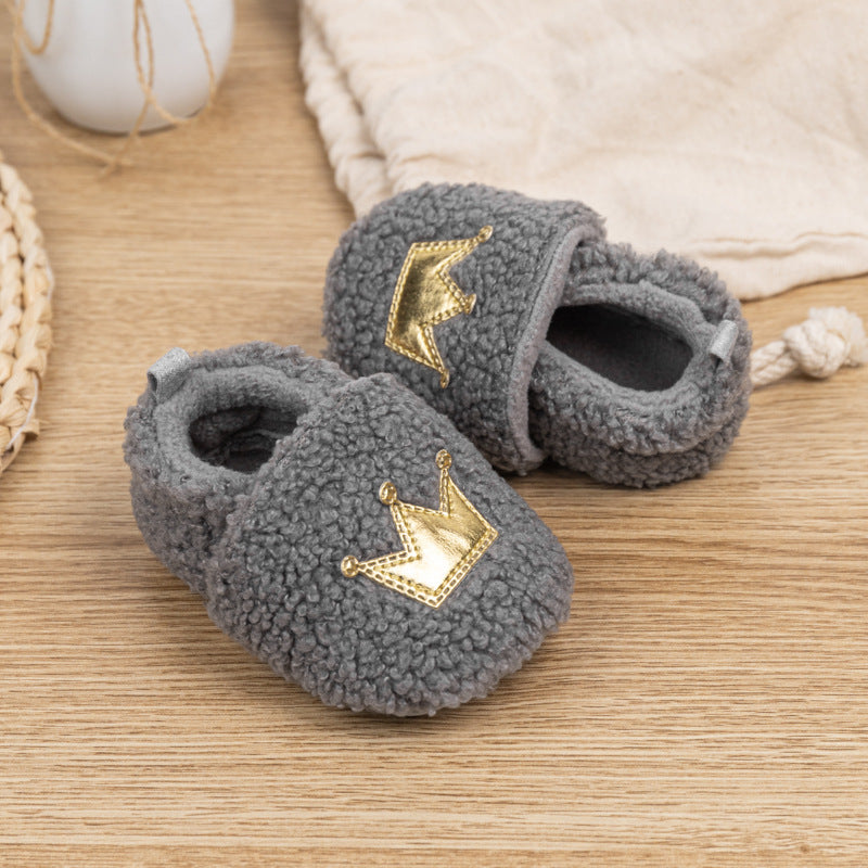 Plush Warm With Velvet Soft Bottom Crown Toddler Shoes