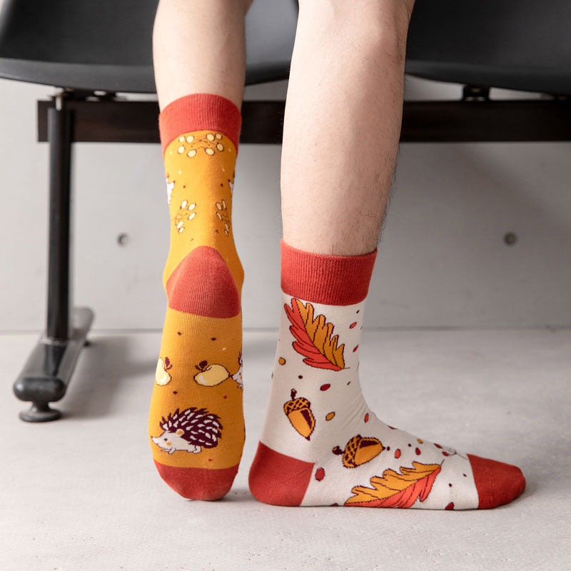 Men's Mid-calf Length Autumn And Winter New Casual Cartoon AB Foot Socks