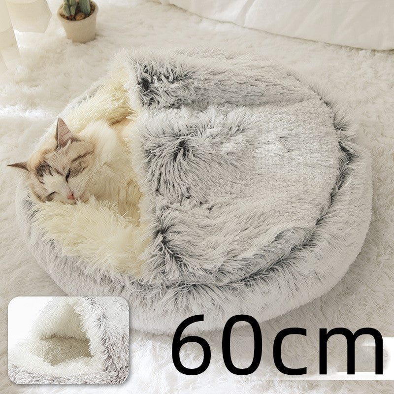 2-in-1 cozy pet bed for dogs and cats round plush winter house