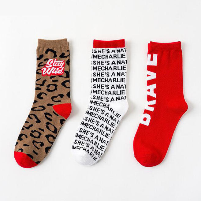 Three Pairs Of Women's Cartoon Food Printed Cotton Socks