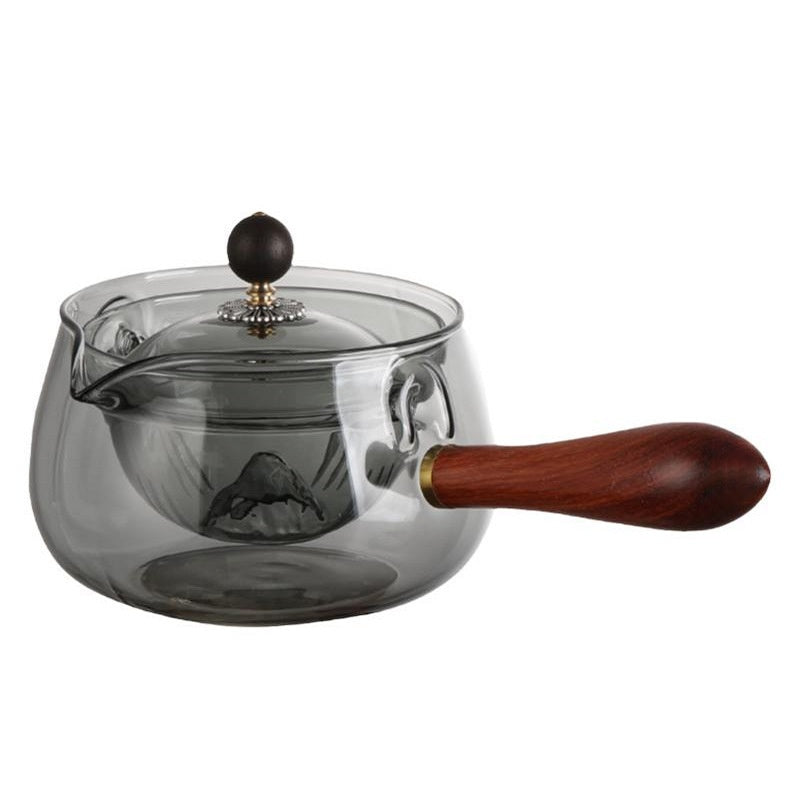 Rotary Heat-resistant Glass Teapot Lazy Tea Maker With Infuser And Wooden Handle