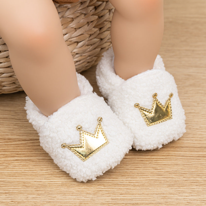 Plush Warm With Velvet Soft Bottom Crown Toddler Shoes