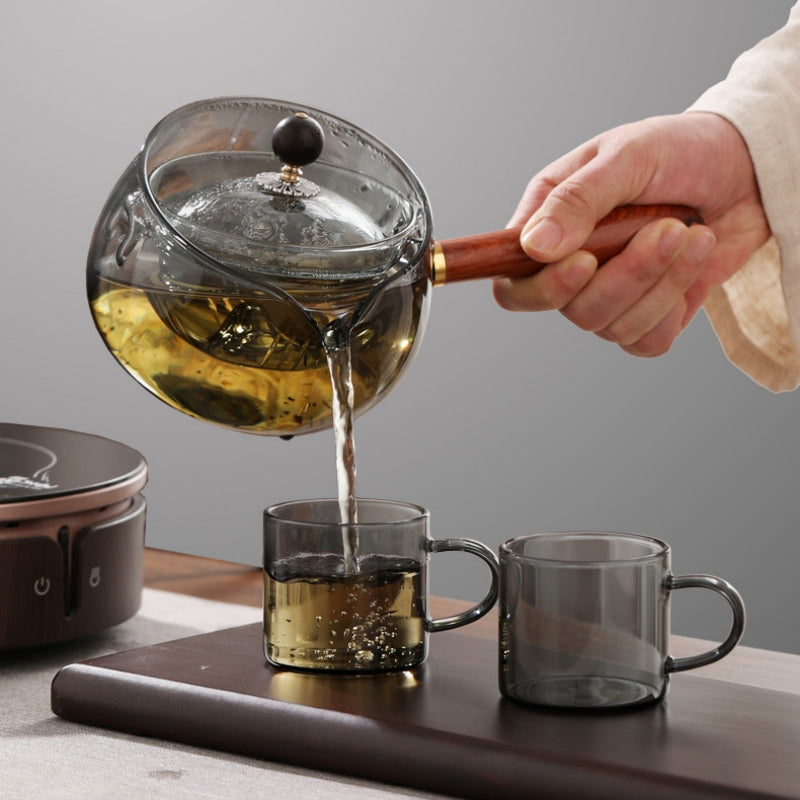 Rotary Heat-resistant Glass Teapot Lazy Tea Maker With Infuser And Wooden Handle