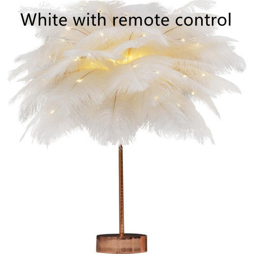 Nordic Ostrich Feather Desk Lamp - European Style Bedside Table Night Light Perfect for Girls' Room Decor