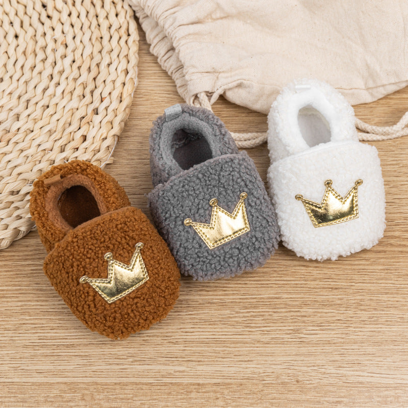 Plush Warm With Velvet Soft Bottom Crown Toddler Shoes