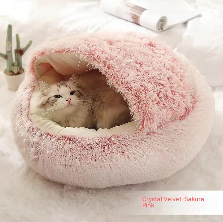 2-in-1 cozy pet bed for dogs and cats round plush winter house