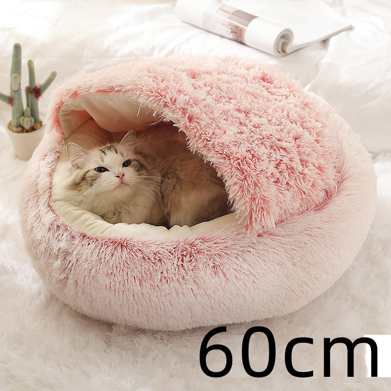 2-in-1 cozy pet bed for dogs and cats round plush winter house