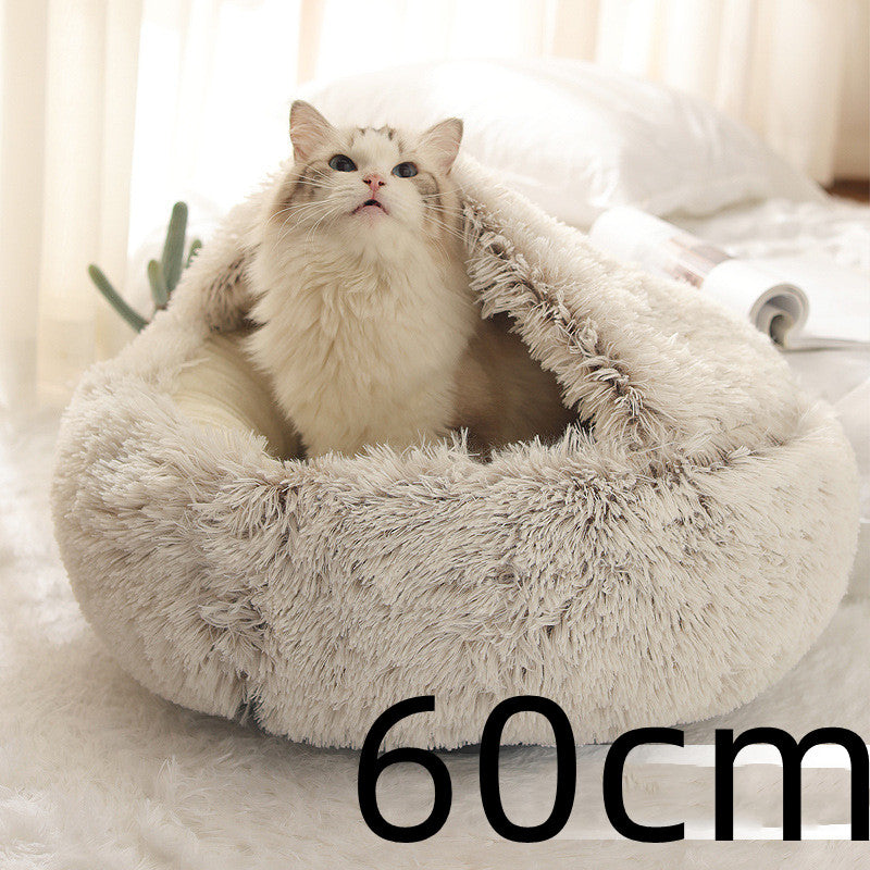 2-in-1 cozy pet bed for dogs and cats round plush winter house