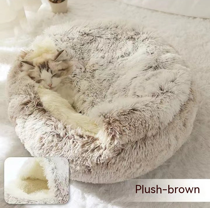 2-in-1 cozy pet bed for dogs and cats round plush winter house