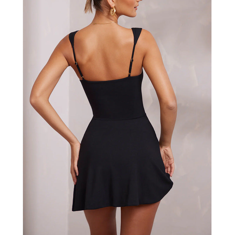 Vestido sexi con tirantes y espalda descubierta para mujer, Vestido corto envolvente a la cadera con tirantes finos de Color liso para fiesta y club nocturno