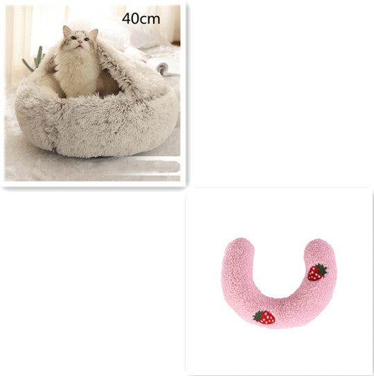 2-in-1 cozy pet bed for dogs and cats round plush winter house