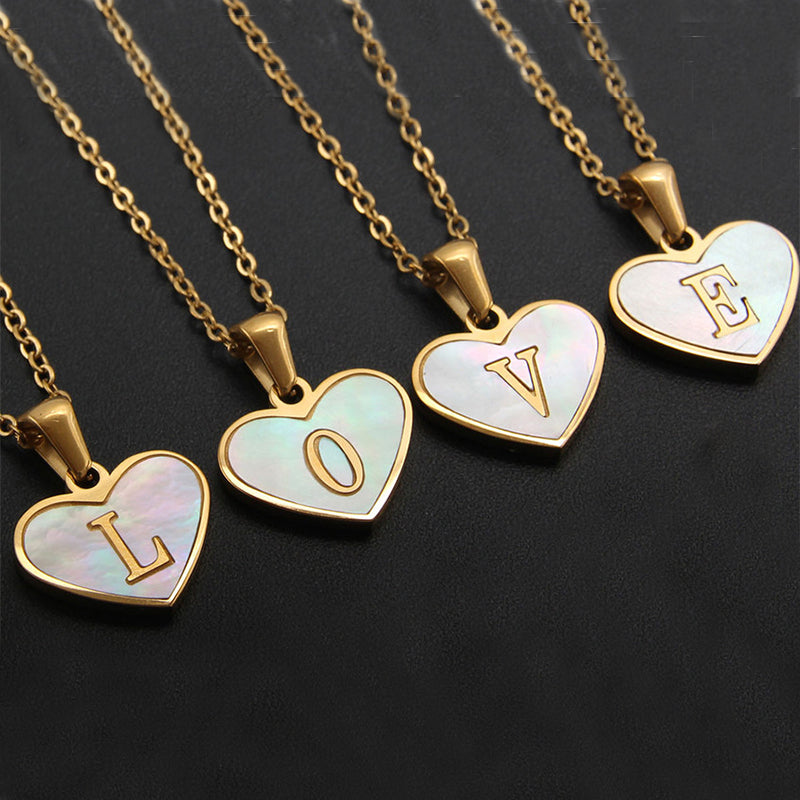 Heart-shaped Necklace with 26 Letters - White Shell Love Clavicle Chain - Perfect for Valentine's Day