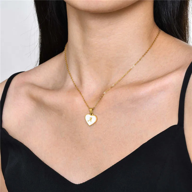 Heart-shaped Necklace with 26 Letters - White Shell Love Clavicle Chain - Perfect for Valentine's Day